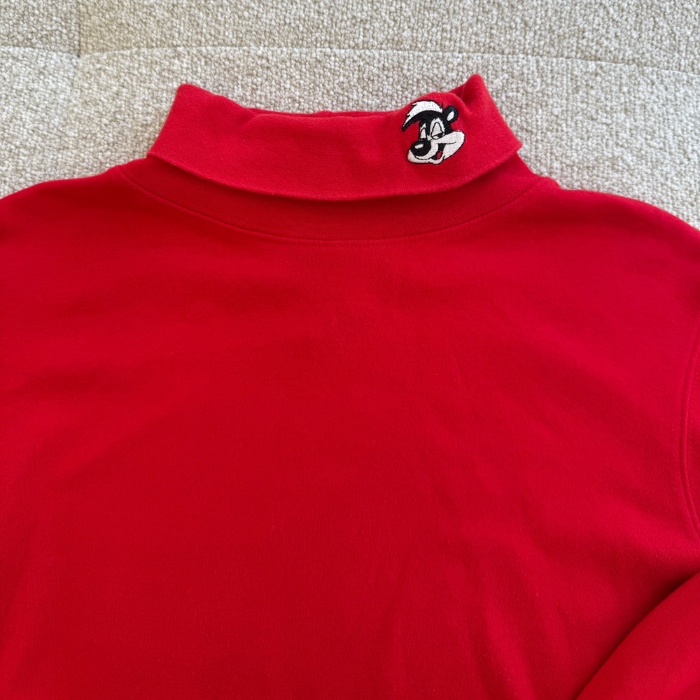 Vintage Warner Bros Red Mock Neck Top w/ Pepe Le Pew Embroidery - Size S